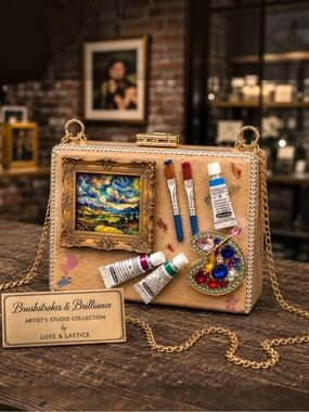 LUXE & LATTICE BRUSH STROKES & BRILLIANCE ARTIST BOX SHOULDER BAG. UNIQUE